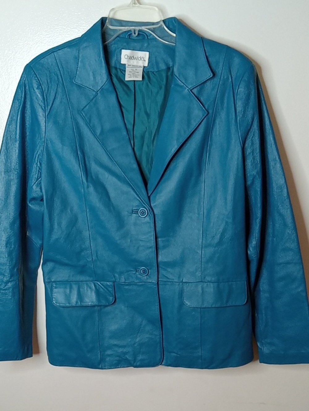 Chadwicks Women's Size 12 Teal Leather Blazer Jacket. Country, Festival